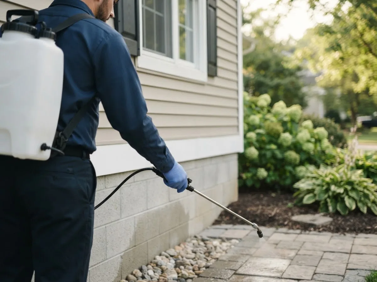Pest control technician inspecting a home in Derby, VT